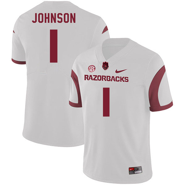 Men #1 Lorando Johnson Arkansas Razorback College Football Jerseys Stitched Sale-White - Click Image to Close